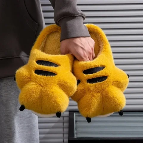 Winter Men's Tiger Claw Cotton Slippers – Thick Warm Plush Non-Slip Indoor & Outdoor Couple House Slippers