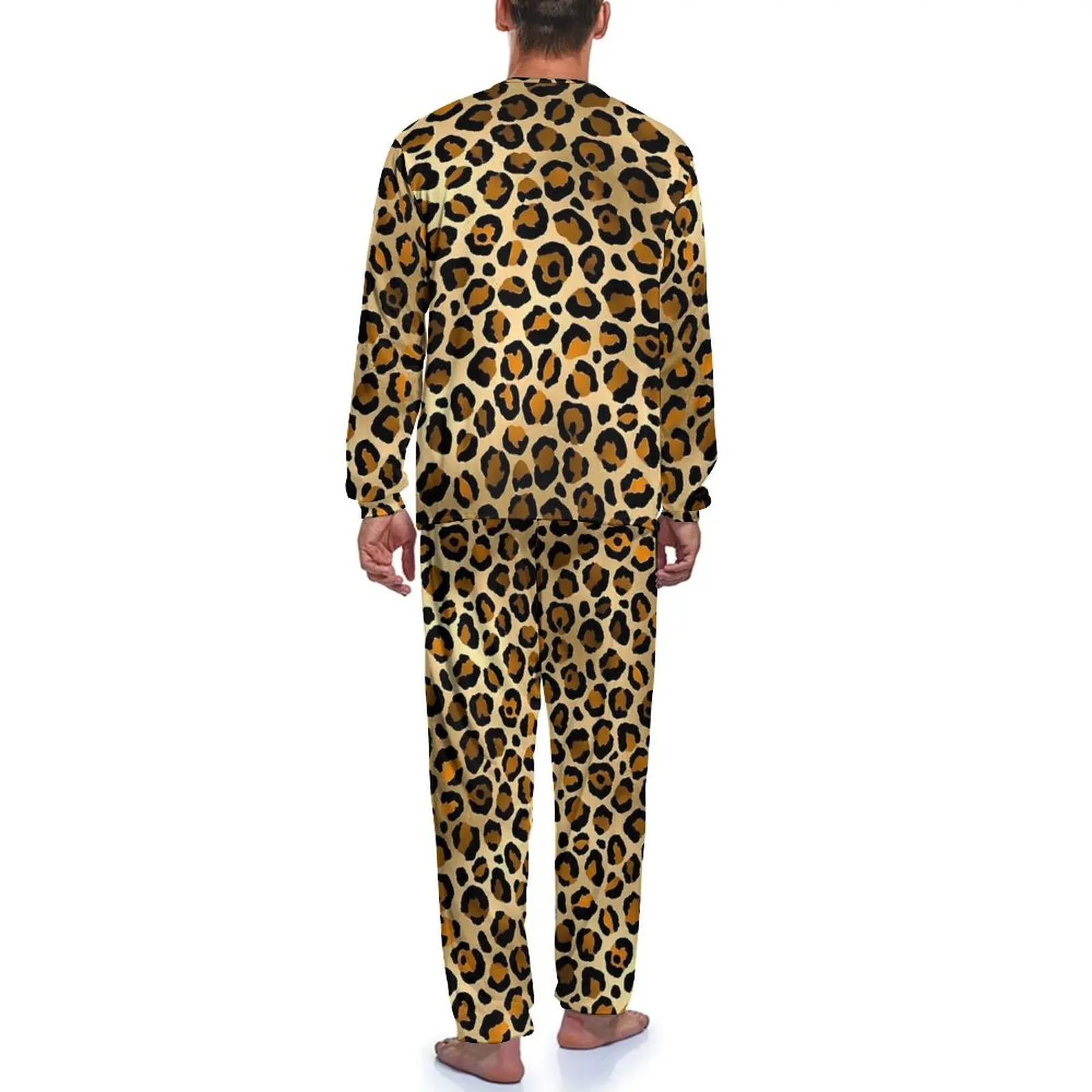 Orange Leopard Print Pajamas Spring Casual Sleepwear Mens 2 Pieces Pattern Long Sleeve Fashion Pajama Sets - Image 4