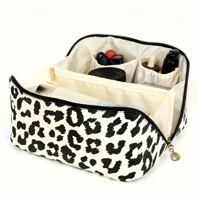 PU Leopard Print Pillow Makeup Bag Large Capacity Cosmetic Storage Bag Portable Travel Toiletry Bag - Image 3