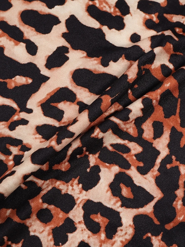 Plus Size Womens Elegant Leopard Print Long Sleeve Top Lace Trim Deep V-Neck Suitable for plus size wear Fashion Sexy - Image 5