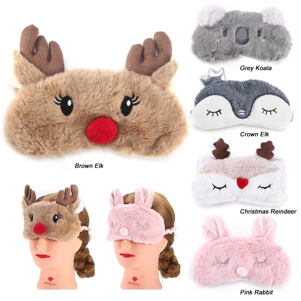 Sleeping Eye Mask 5 Colors Cute Animal Eye Cover Sleeping Mask Christmas Deer Winter Carton Nap Eye Shade Mask