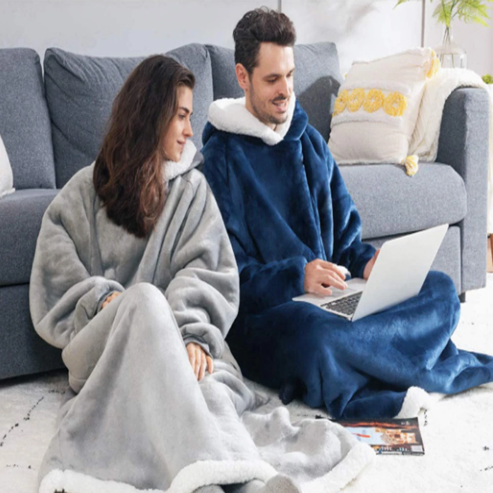 180cm Super Long Flannel Blanket Pyjamas with Sleeves Winter Hoodies Sweatshirt Women Men Pullover Fleece Giant Oversized Outdoo - Image 2