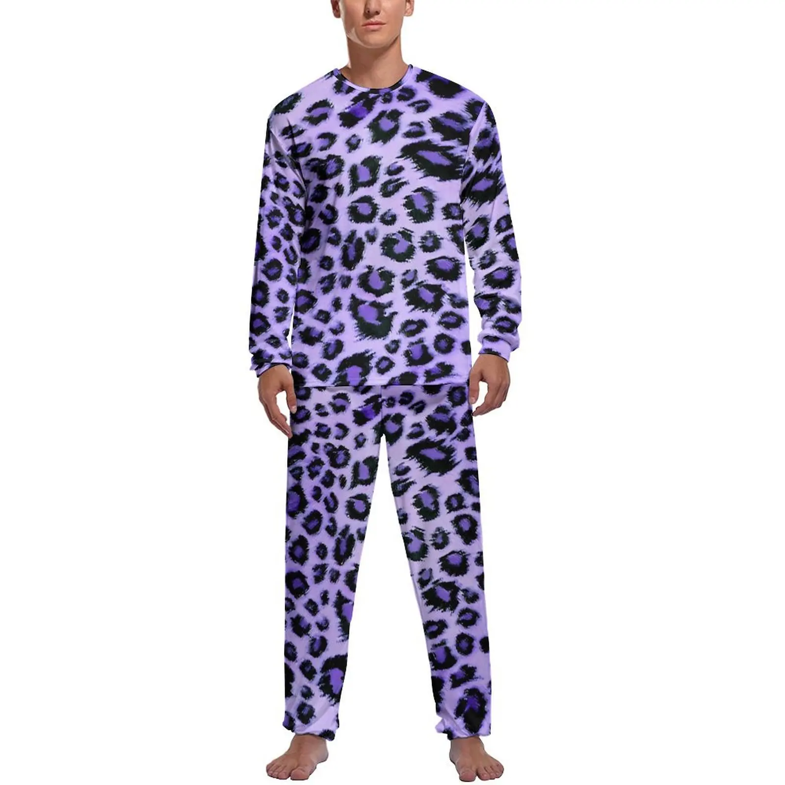 Orange Leopard Print Pajamas Spring Casual Sleepwear Mens 2 Pieces Pattern Long Sleeve Fashion Pajama Sets - Image 23