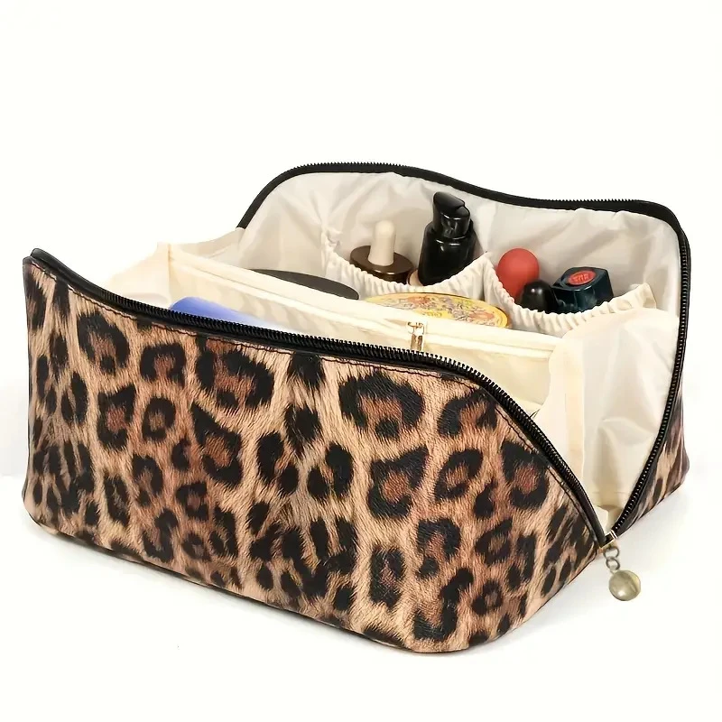 PU Leopard Print Pillow Makeup Bag Large Capacity Cosmetic Storage Bag Portable Travel Toiletry Bag - Image 2