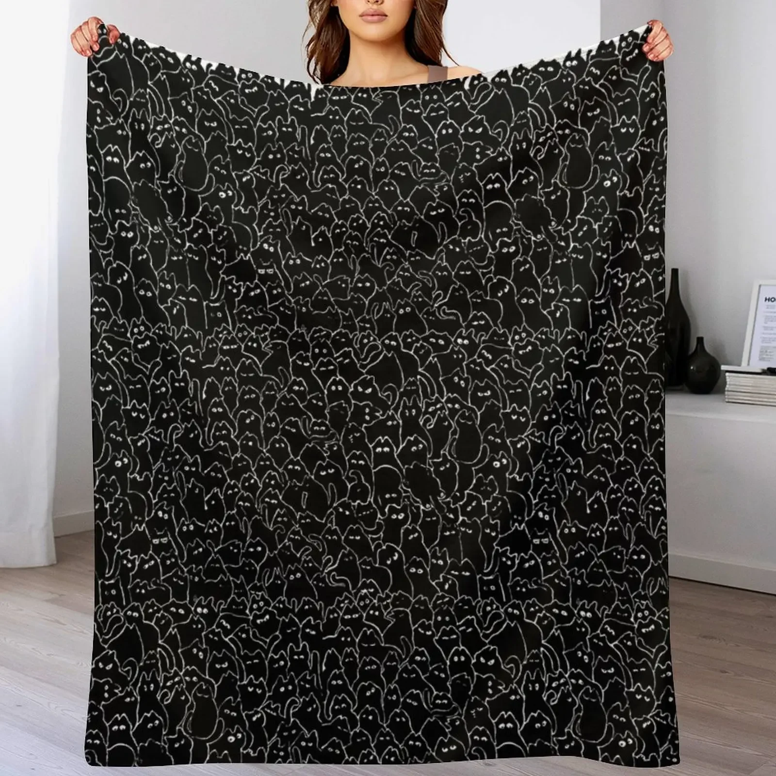 Fat black cats pattern Throw Blanket Flannel Fleece Soft Warm Throw Blanket