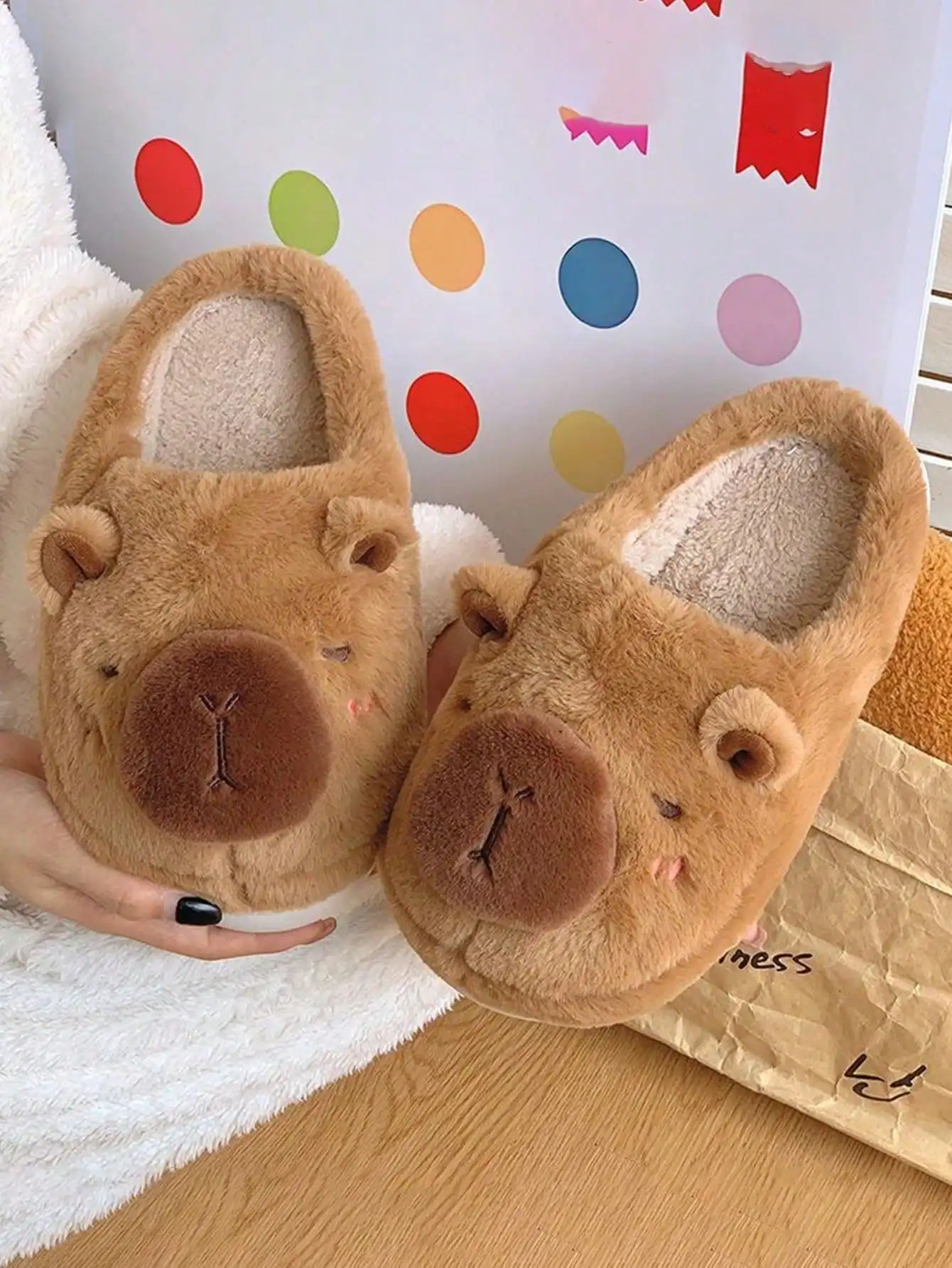 Couple Style Capybara Plush Slippers, Winter Fleece Lined Warm Anti-Slip Soft Sole Home Unisex Indoor Slides - Image 5