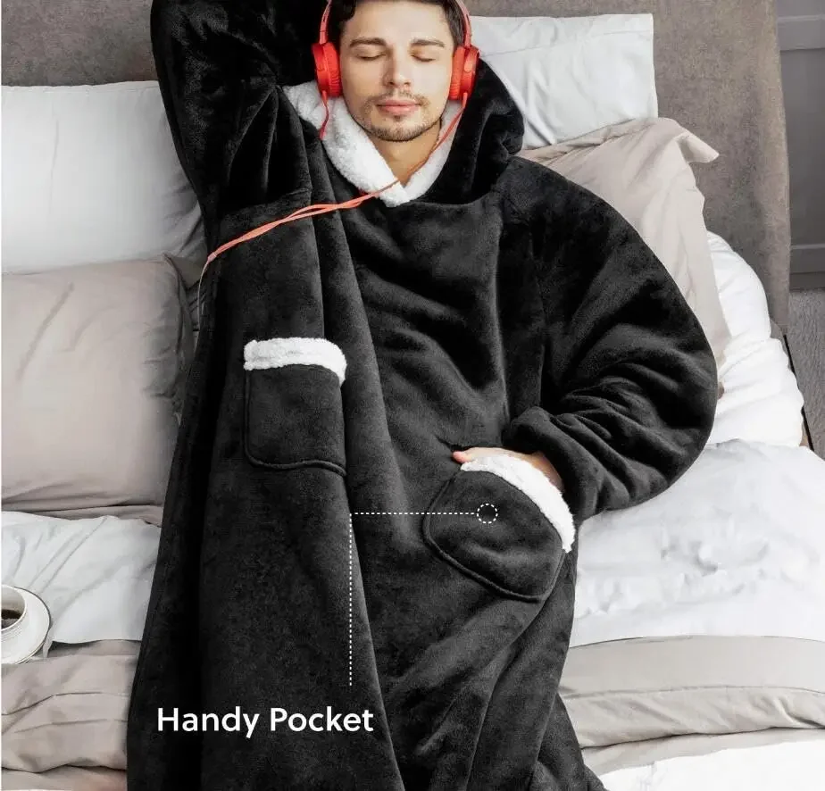 Super Long Flannel Blanket with Sleeves Winter Hoodies Sweatshirt Women Men Pullover Fleece Giant TV Blanket Oversized New - Image 5