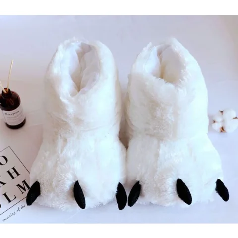 New Winter Rabbit Fur Paw Cotton Slippers