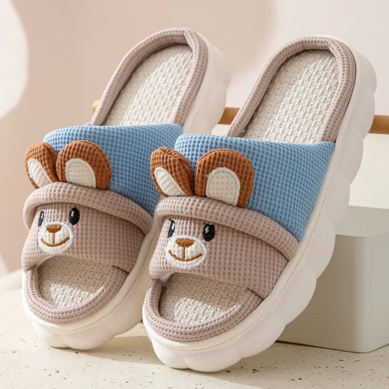Cute Rabbit Household Slippers – Women's & Men's Non-Slip Linen Indoor Platform House Shoes - Image 7