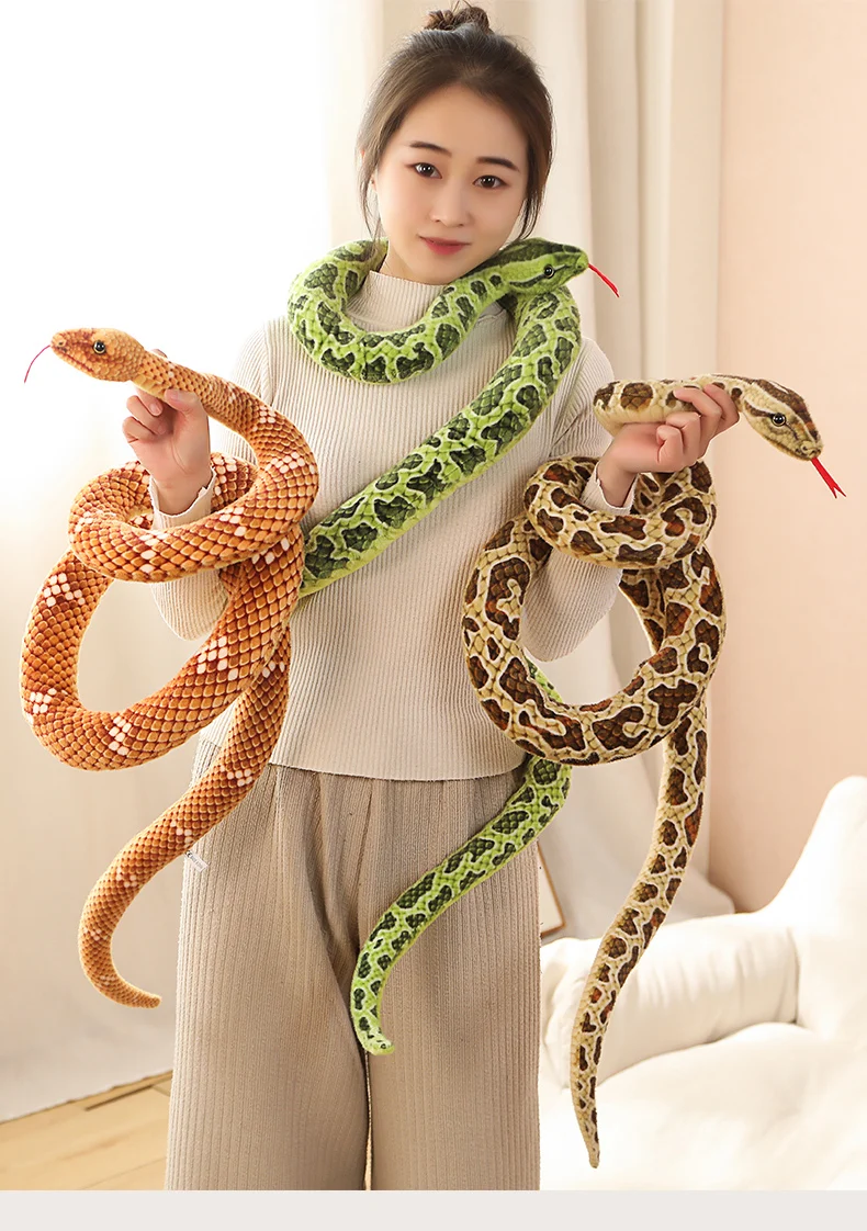 2M/3M Real Life Snake Plush Toy Giant Piebald Snake Stuffed Long Snake Plush Brown Yellow Green Creative Decor Gift - Image 5