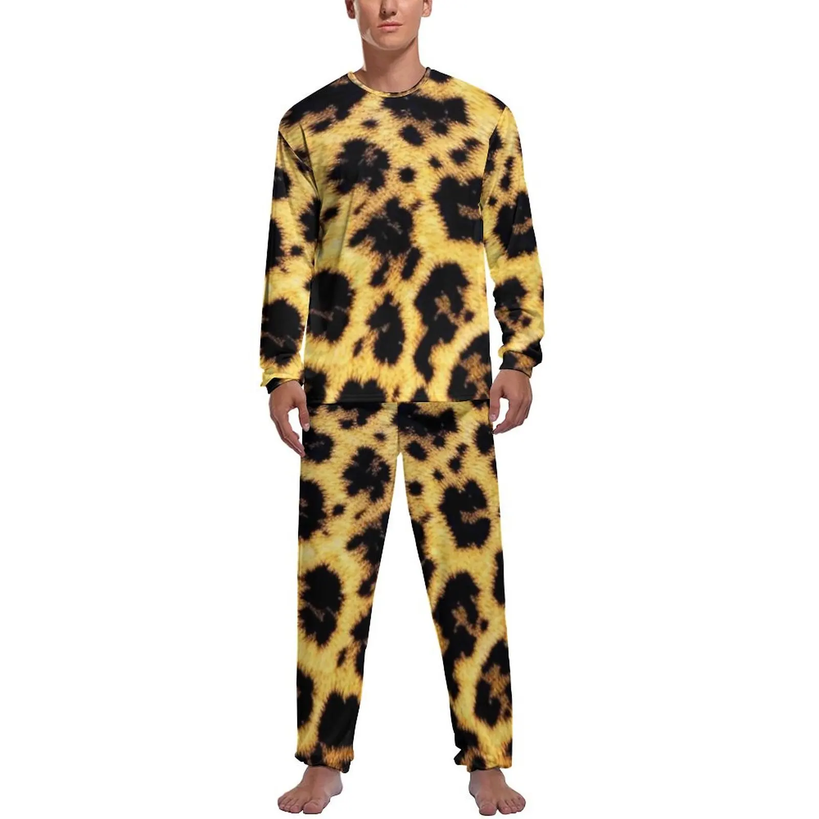 Orange Leopard Print Pajamas Spring Casual Sleepwear Mens 2 Pieces Pattern Long Sleeve Fashion Pajama Sets - Image 10