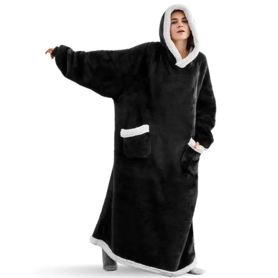 Super Long Flannel Blanket with Sleeves Winter Hoodies Sweatshirt Women Men Pullover Fleece Giant TV Blanket Oversized New - Image 8