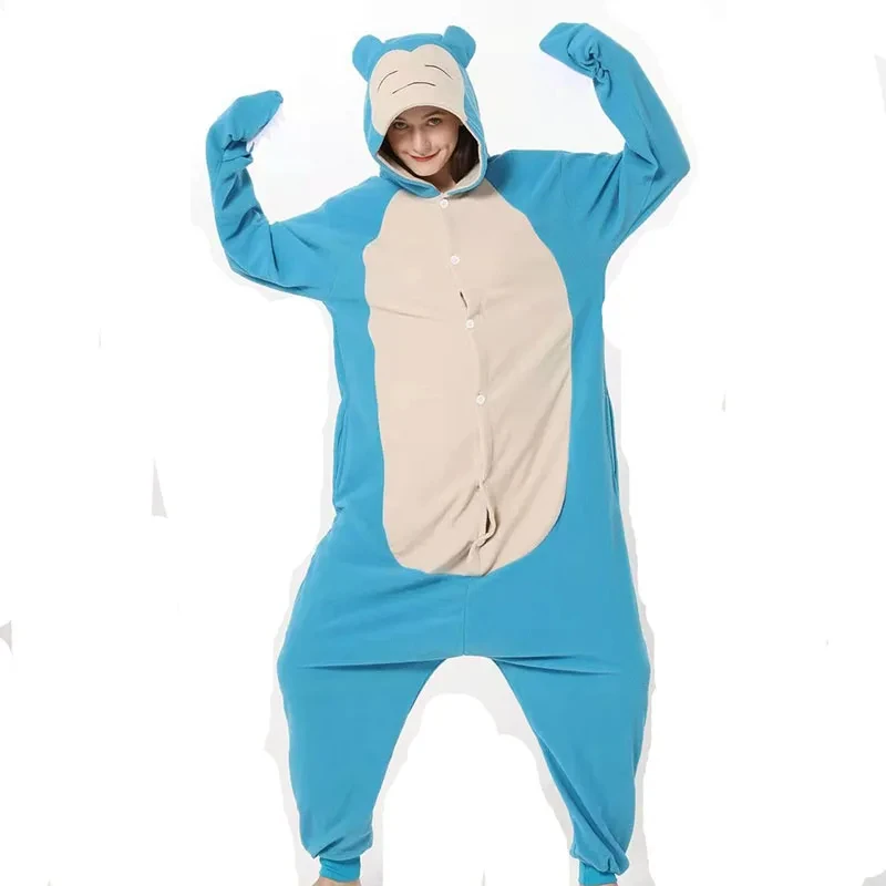 Animal Pajamas Role Playing Solid Color Hooded Adult Cosplay Cartoon Bodysuit Unisex Warm Home Clothes Jumpsuits Blue Clothing - Image 4
