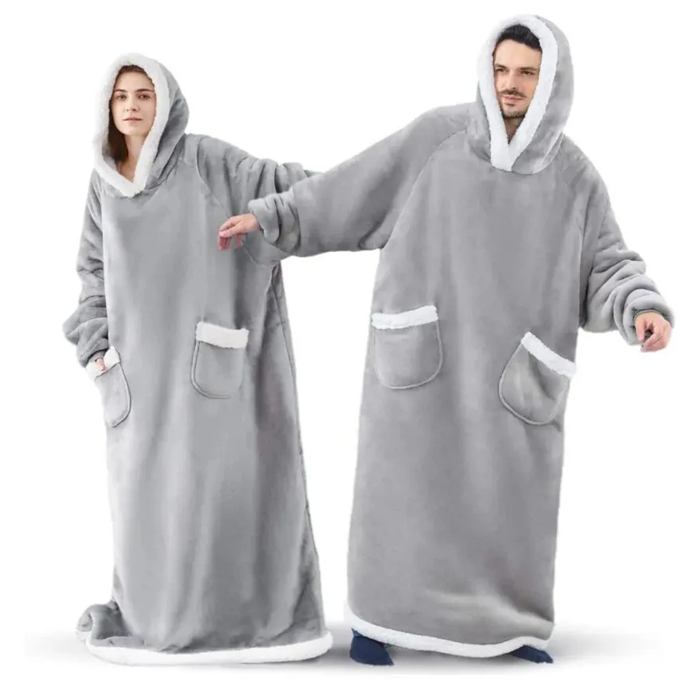 180cm Super Long Flannel Blanket Pyjamas with Sleeves Winter Hoodies Sweatshirt Women Men Pullover Fleece Giant Oversized Outdoo - Image 4