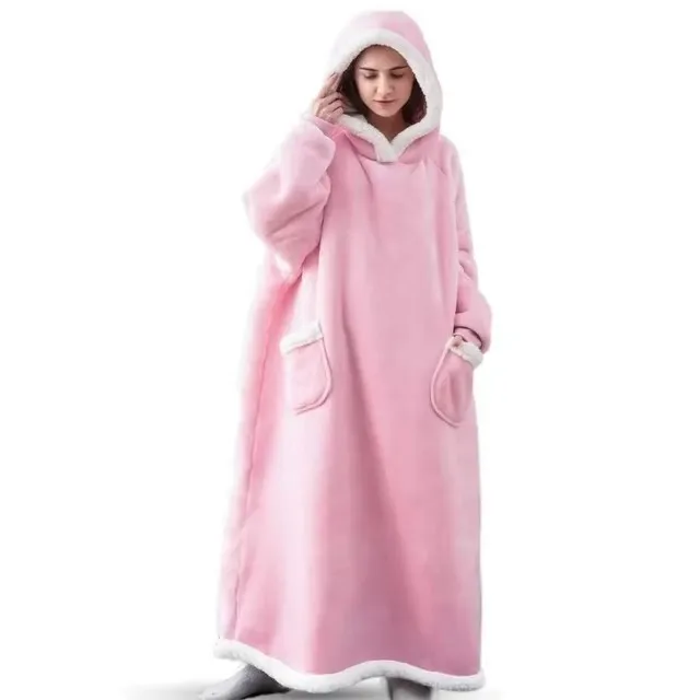 180cm Super Long Flannel Blanket Pyjamas with Sleeves Winter Hoodies Sweatshirt Women Men Pullover Fleece Giant Oversized Outdoo - Image 9