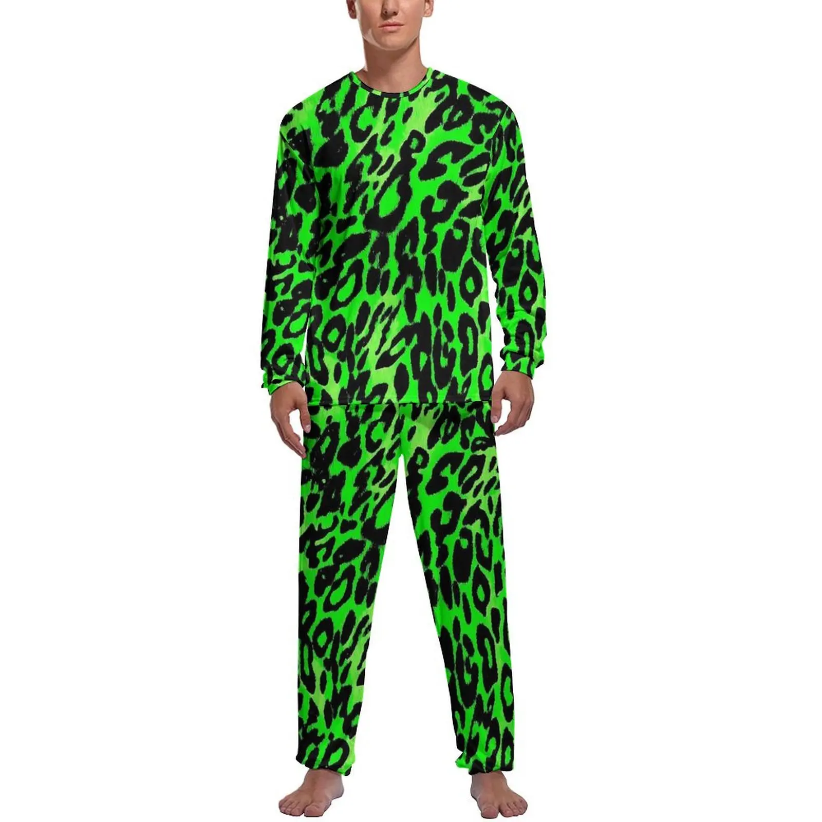 Orange Leopard Print Pajamas Spring Casual Sleepwear Mens 2 Pieces Pattern Long Sleeve Fashion Pajama Sets - Image 19