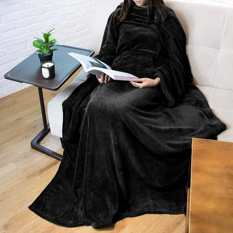 Home Wearable Adult Blanket Large Pocket Multifunctional Lazy Sleeve Blanket Antistatic Flannel Blanket TV Sofa Blanket - Image 3
