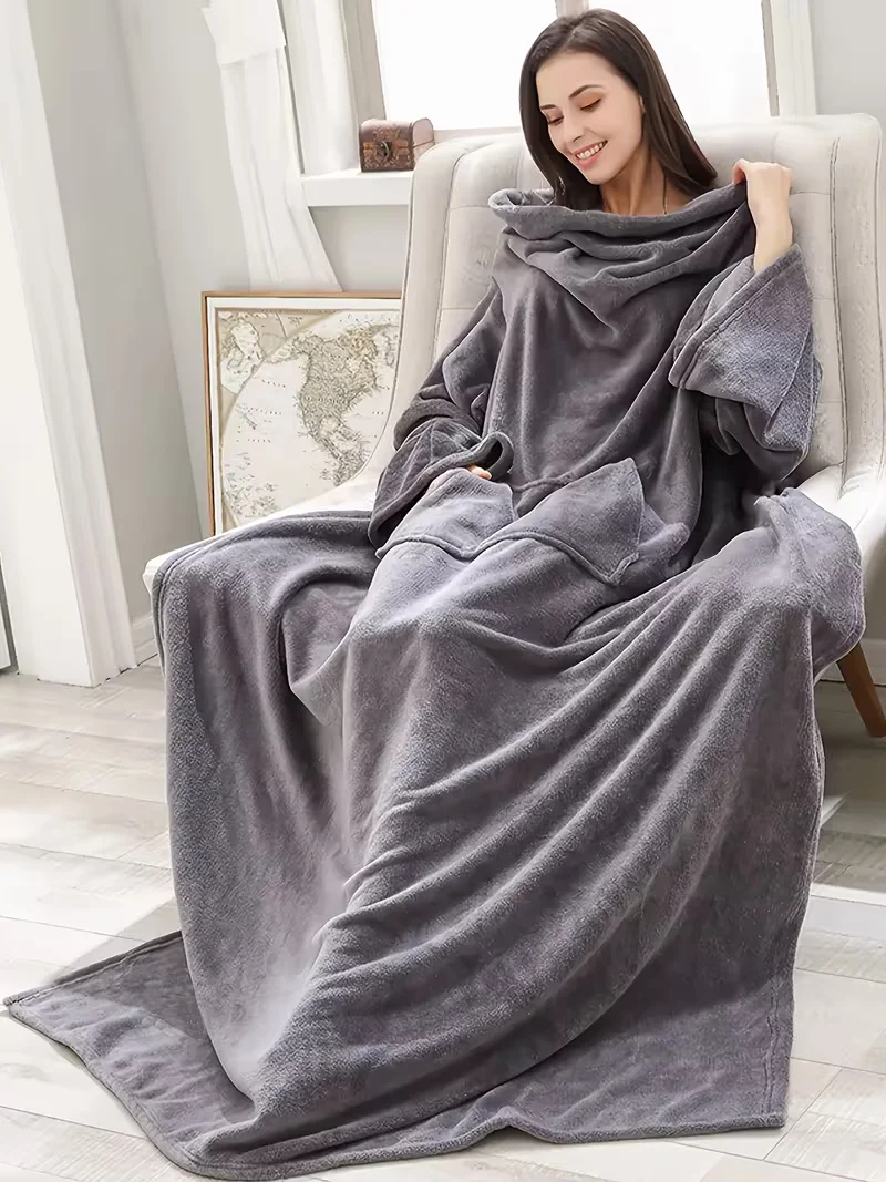 Home Wearable Adult Blanket Large Pocket Multifunctional Lazy Sleeve Blanket Antistatic Flannel Blanket TV Sofa Blanket - Image 6
