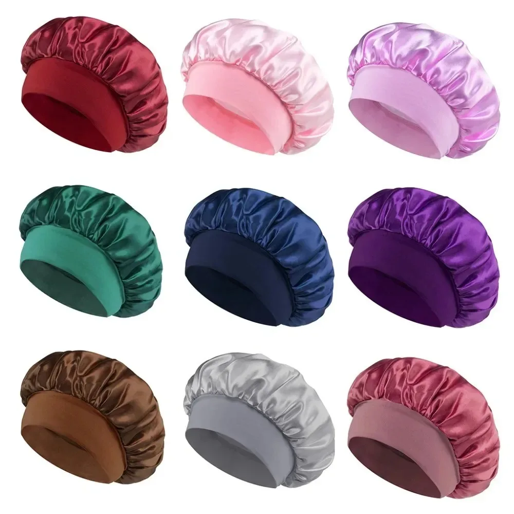 1pcs Soft Silk Satin Lined Bonnet Large Satin Hair Bonnet Household Sleep Shower Cap Hair Wrap Cover for Long Hair Salon Tool - Image 2