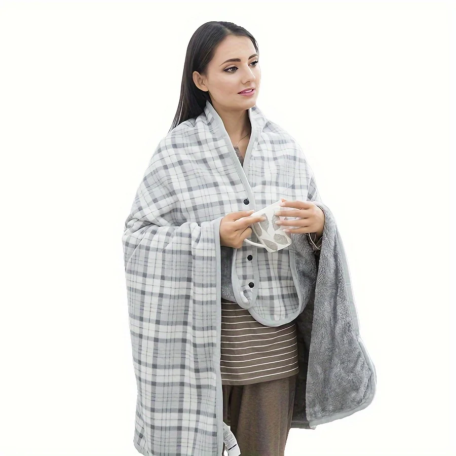1pc Wearable Blankets Shawl Blanket Flannel Lazy Casual Office Blanket - Image 2