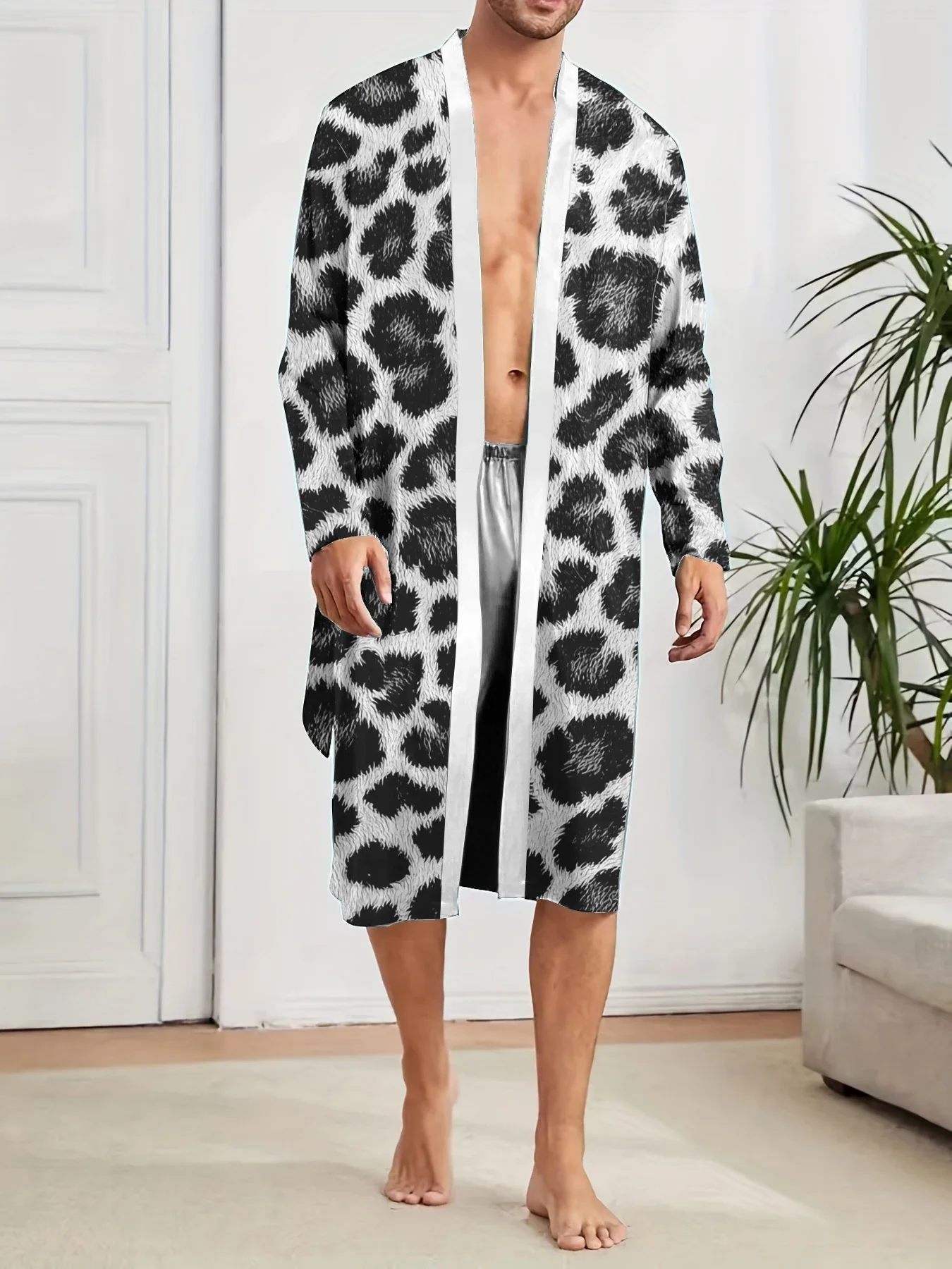 Men's Robes New Personalized Tiger skin Patterned men's Nightgown for Home Skin Friendly Thin Quick Drying Loose Fitting Pajamas - Image 8