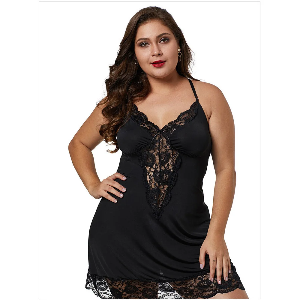 8XL Plus Size Sexy Lace Nightgown for Women Summer Pajamas Dress V Neck Bodydoll Sleeveless Nightdress Plumpy Female Homewear - Image 8