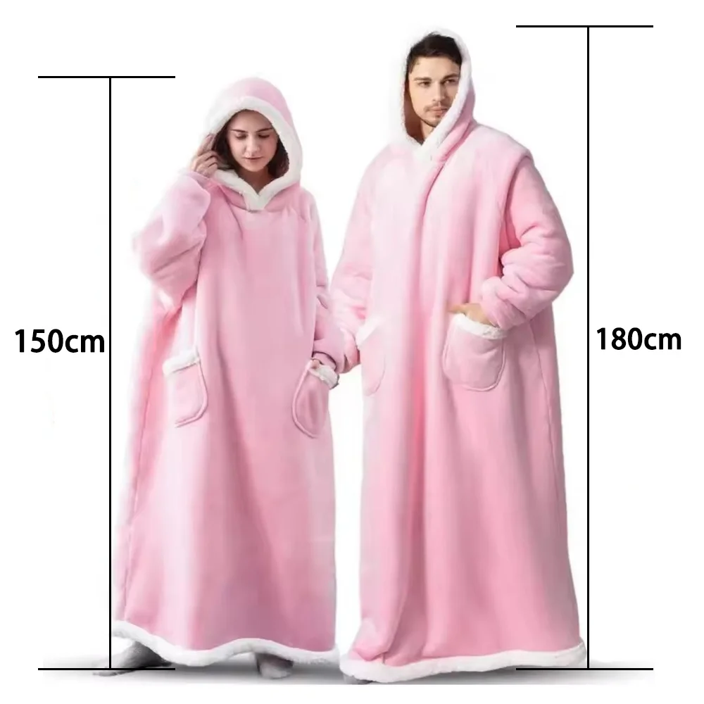 180cm Super Long Flannel Blanket Pyjamas with Sleeves Winter Hoodies Sweatshirt Women Men Pullover Fleece Giant Oversized Outdoo - Image 6