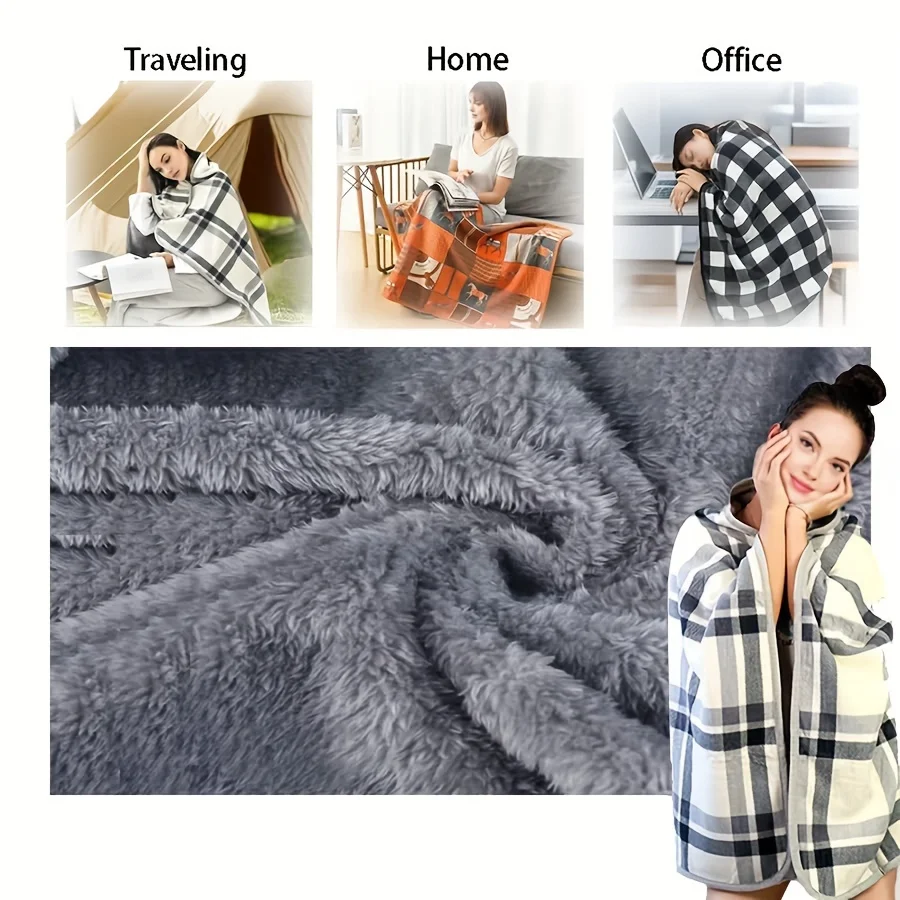 1pc Wearable Blankets Shawl Blanket Flannel Lazy Casual Office Blanket - Image 6