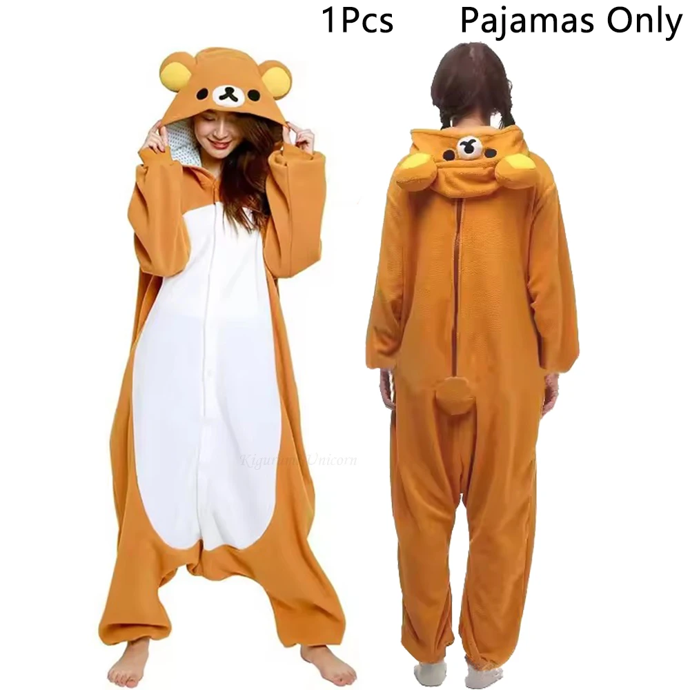 Halloween Christmas Cartoon Bear Pajama Rilakkuma Kigurumi Unicorn Adult Anime Jumpsuit Cute Cartoon Sleepwear Buttons Slippers - Image 9