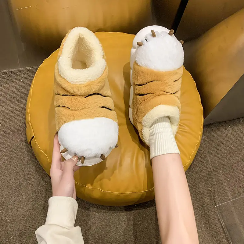 Tiger Paw Plush Slippers for Women & Men | Furry Winter House Shoes - Image 6