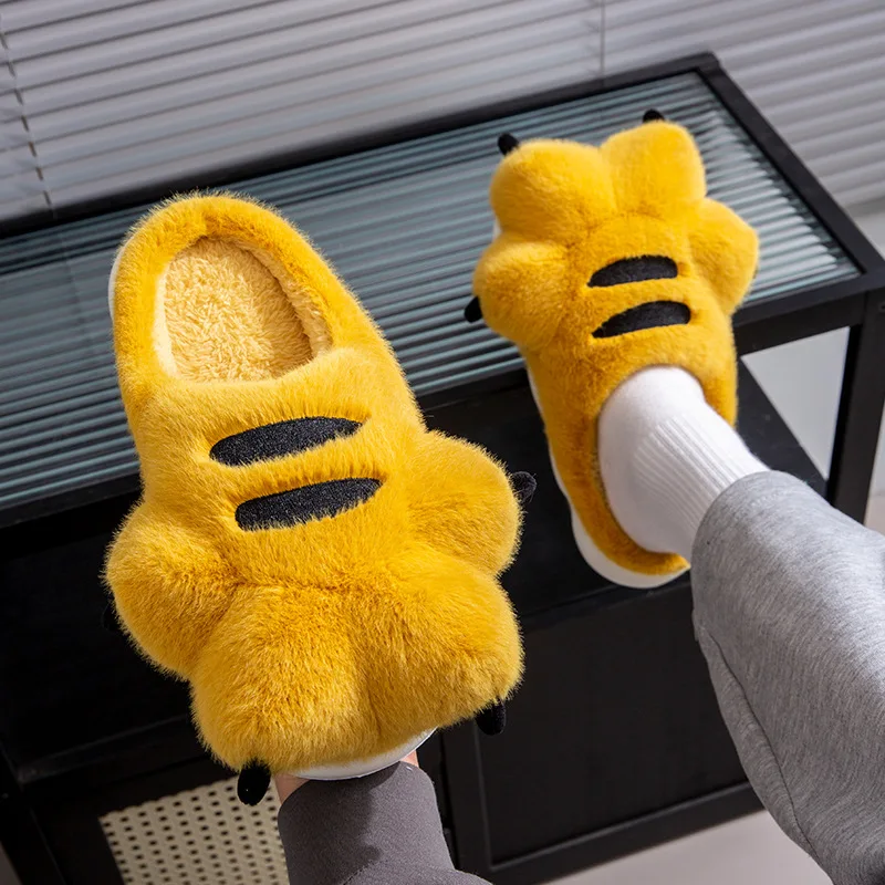 Winter Men's Tiger Claw Cotton Slippers – Thick Warm Plush Non-Slip Indoor & Outdoor Couple House Slippers - Image 8