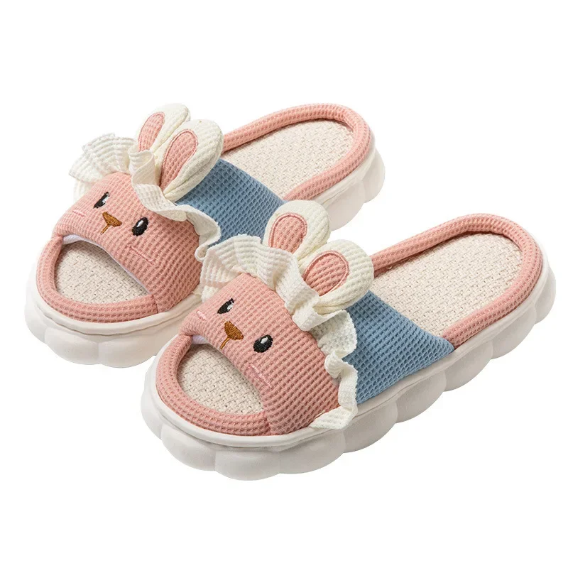 Cute Rabbit Slippers For Womens Autumn Cartoon Flip Flops Lady Cotton Linen House Shoes Slides Four Season Casual Home Slippers - Image 5