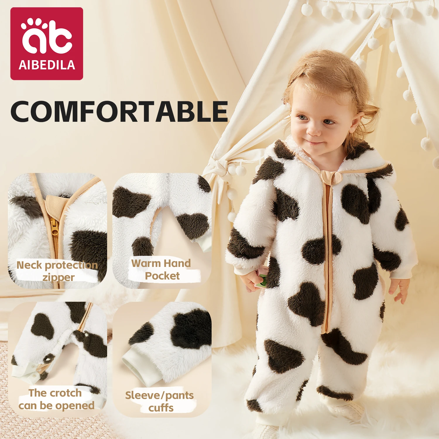 Baby Animal Costume Pajamas - Cute Cartoon Zipper Jumpsuit for Newborn Boys Girls Winter Warm Infant Romper Sleepwear 1-3Y - Image 5