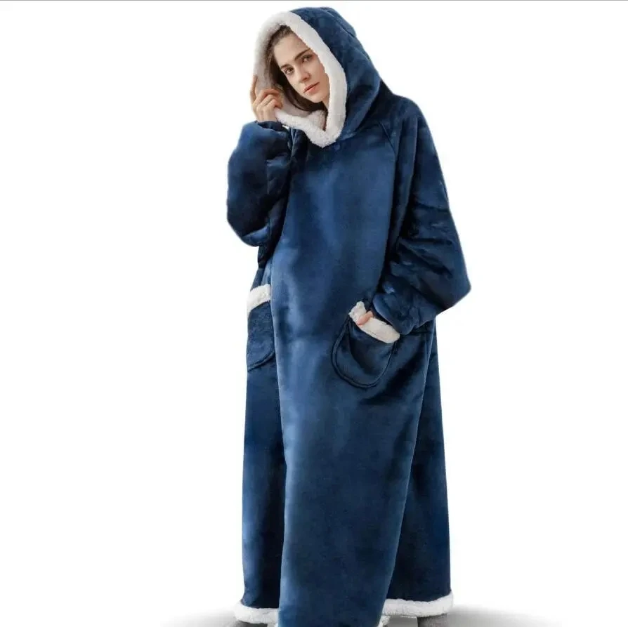 180cm Super Long Flannel Blanket Pyjamas with Sleeves Winter Hoodies Sweatshirt Women Men Pullover Fleece Giant Oversized Outdoo - Image 8