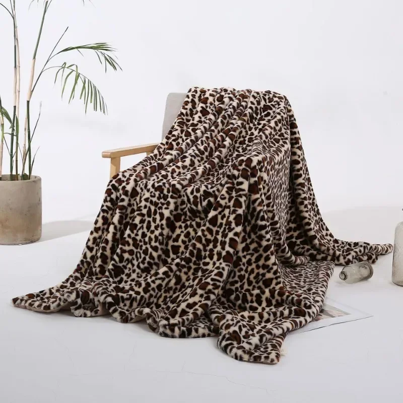 Imitation rabbit fur leopard print double-layer rest blanket,camping outdoor multi-functional throwing blanket,home sofa blanket - Image 6