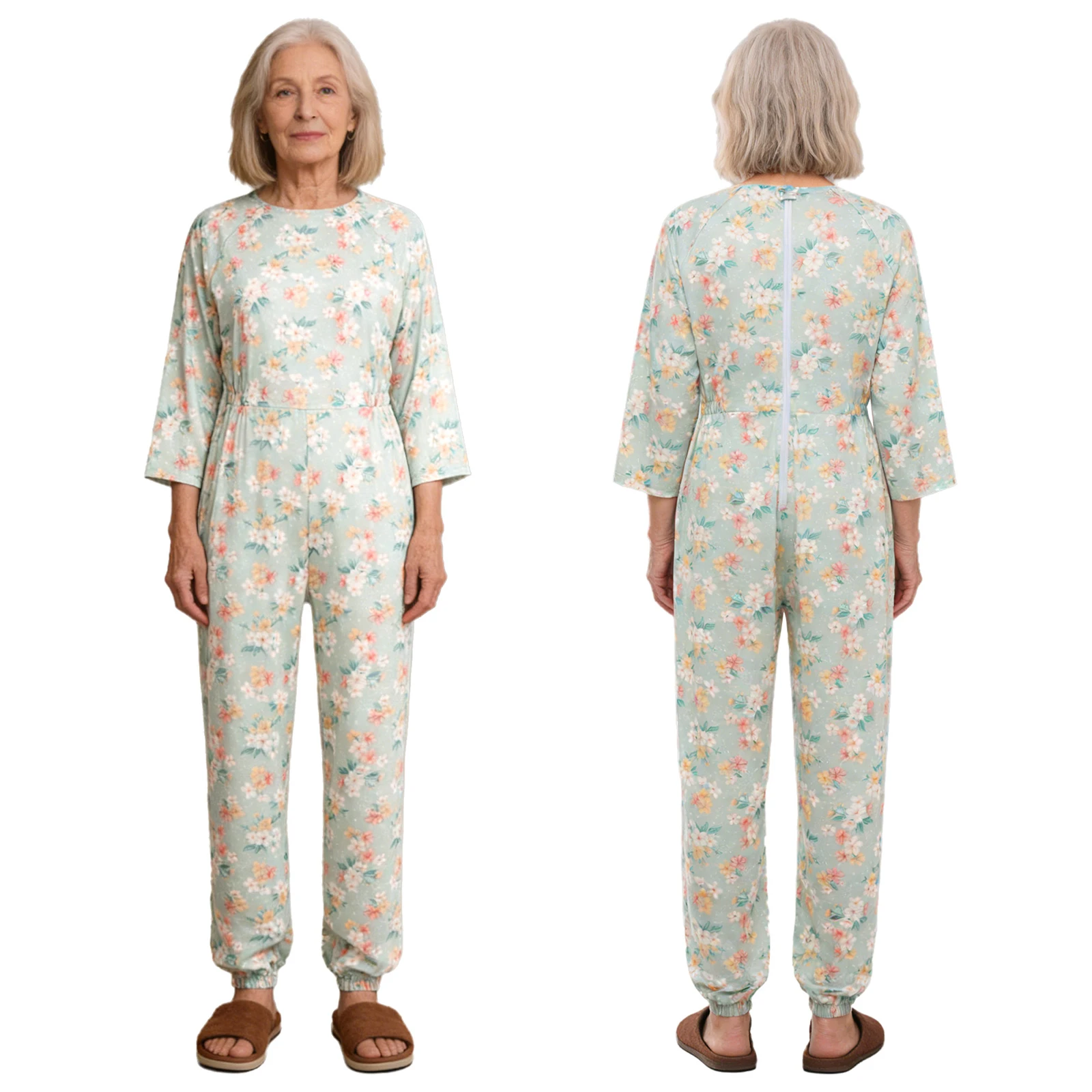 Women Elderly Alzheimer Adaptive Jumpsuit Back and Legs Zipper Print Anti-strip Rompers for Dementia Disabilities Special Needs - Image 8