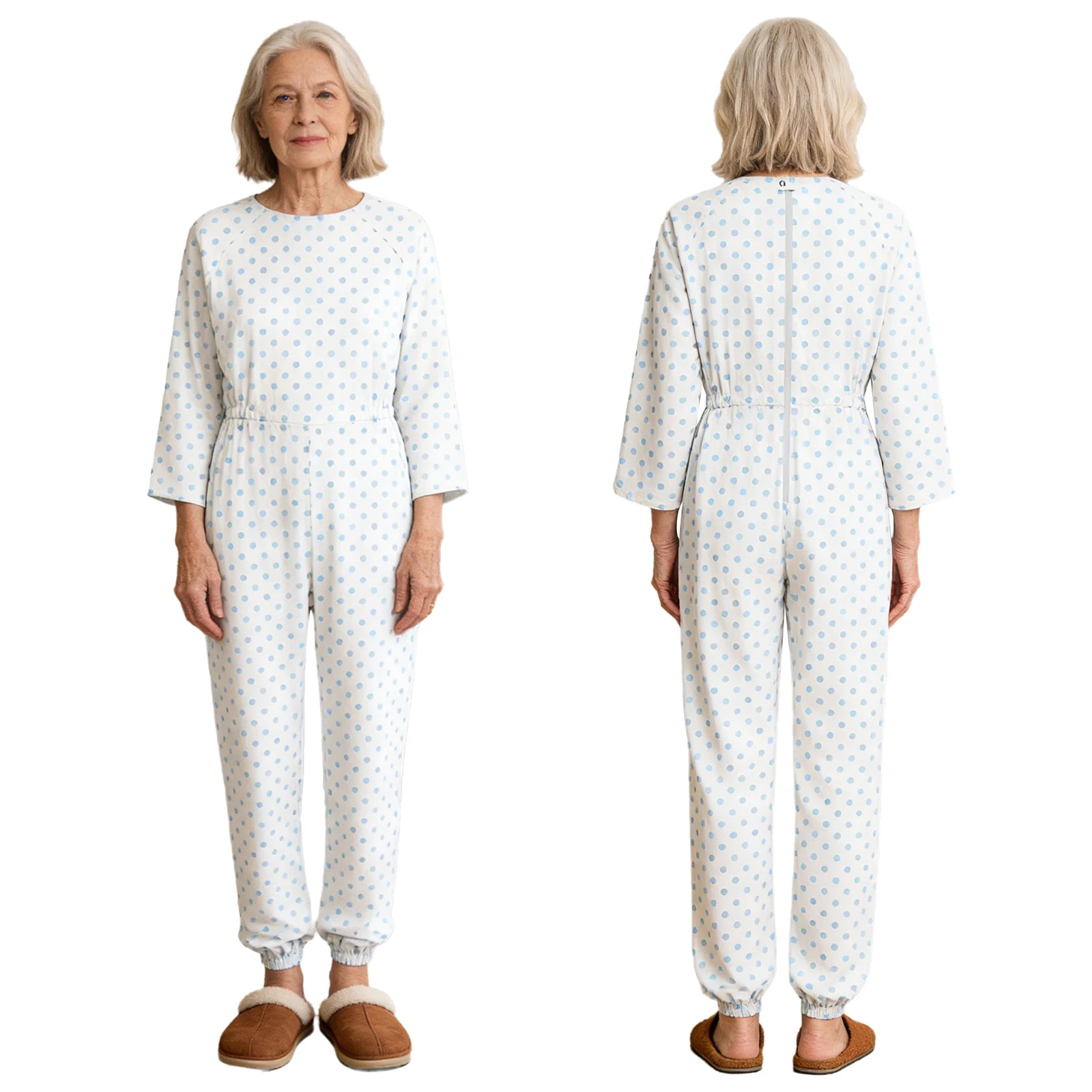 Women Elderly Alzheimer Adaptive Jumpsuit Back and Legs Zipper Print Anti-strip Rompers for Dementia Disabilities Special Needs - Image 7