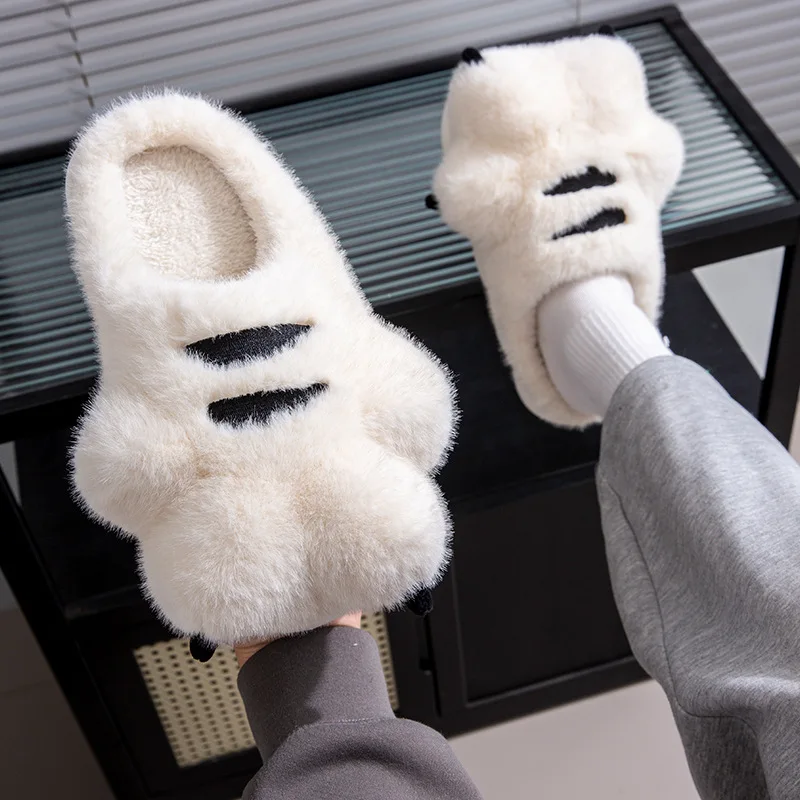Winter Men's Tiger Claw Cotton Slippers – Thick Warm Plush Non-Slip Indoor & Outdoor Couple House Slippers - Image 6