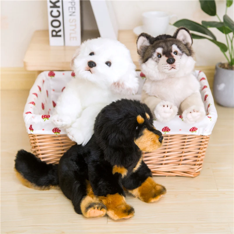 Kawaii Realistic Dog Plush Toy Soft Stuffed Husky/Corgi/Poodle/Tibetan Mastiff Doll Cartoon Birthday Christmas Gift for Children