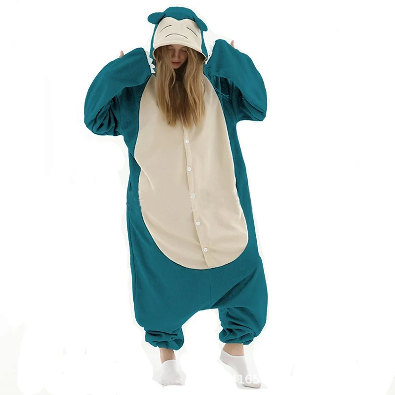 Animal Pajamas Role Playing Solid Color Hooded Adult Cosplay Cartoon Bodysuit Unisex Warm Home Clothes Jumpsuits Blue Clothing - Image 7