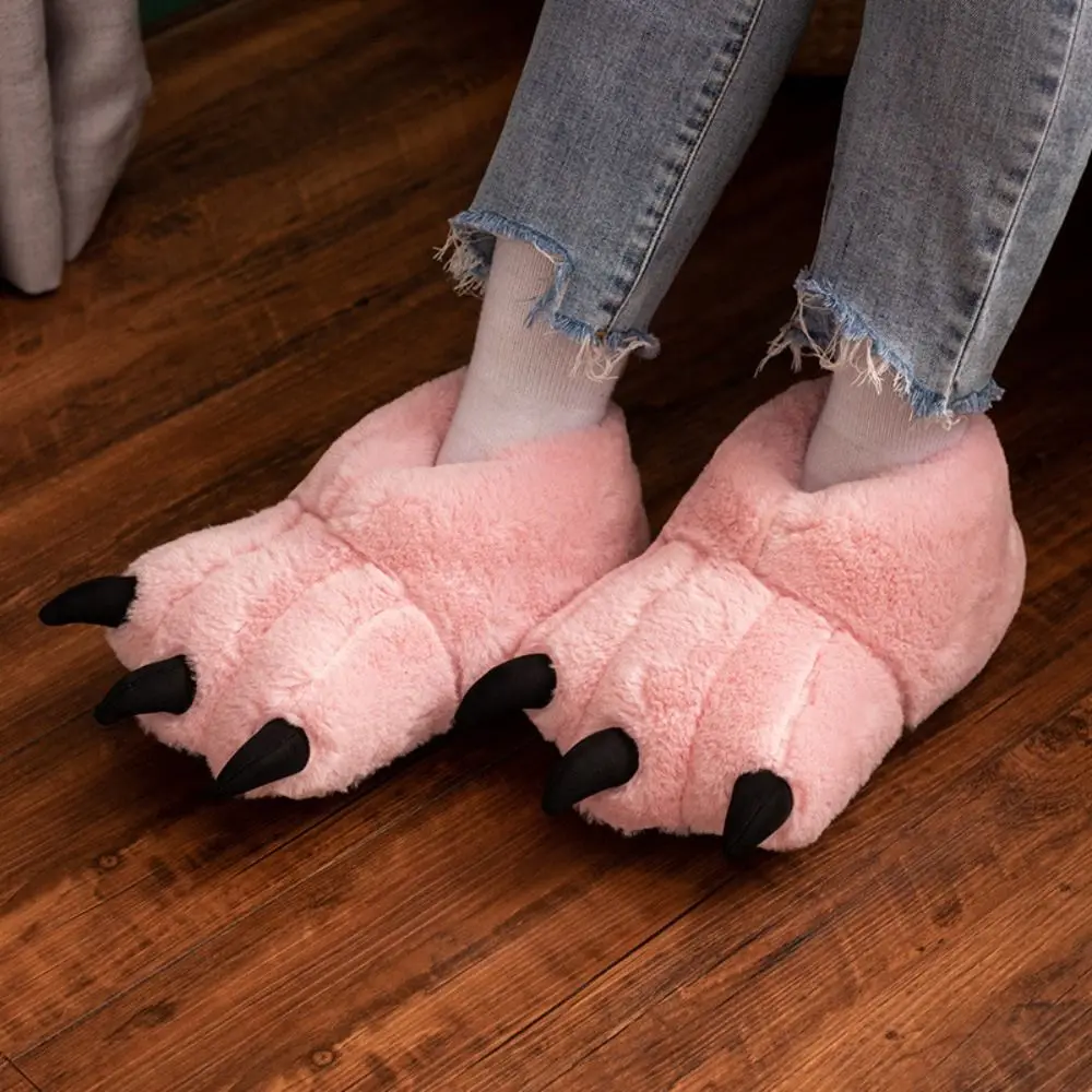 Cute Cartoon Winter Tiger Claw Slippers Large Furry Plush Cat Paw Boots - Image 4