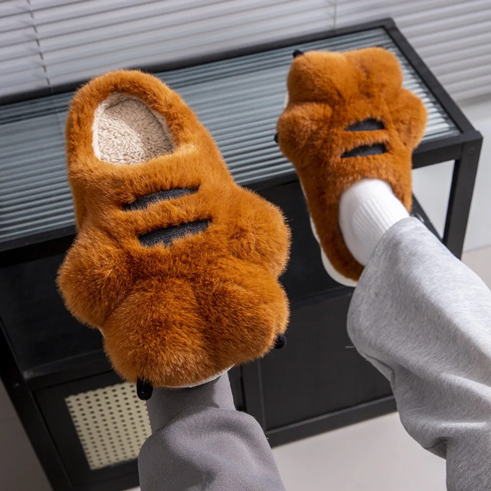 Cartoon Tiger Claw Plush Slippers | Warm Anti-Slip Bear Paw House Shoes - Image 3