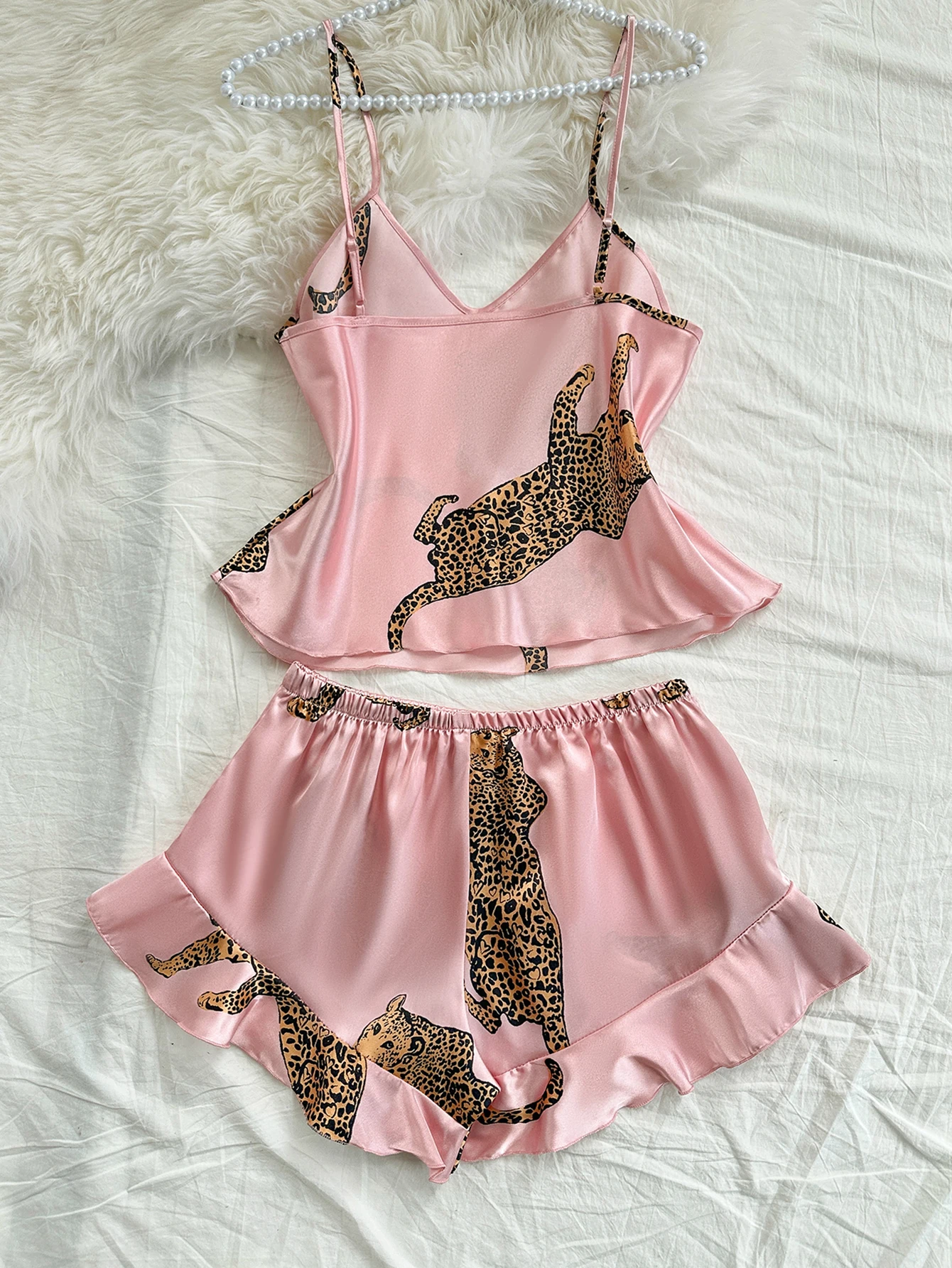 2-piece leopard print pajama set sexy and casual halter shorts women's Sleepwear - Image 2