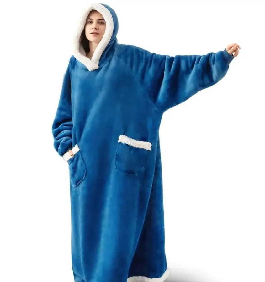 Super Long Flannel Blanket with Sleeves Winter Hoodies Sweatshirt Women Men Pullover Fleece Giant TV Blanket Oversized New - Image 10