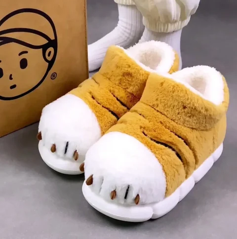 Tiger Paw Plush Slippers for Women & Men | Furry Winter House Shoes