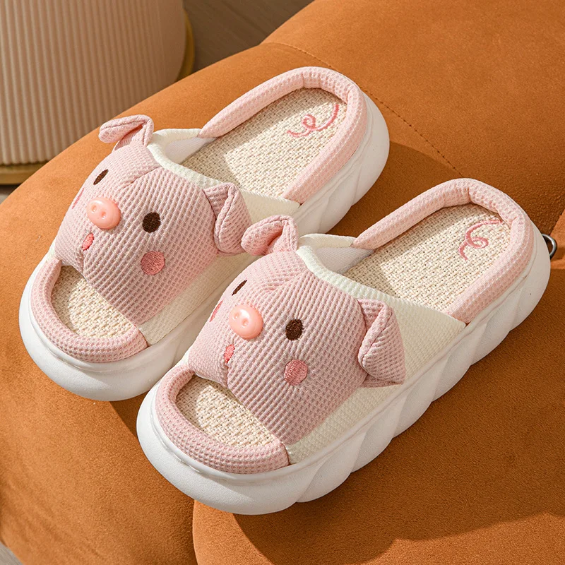 Home Linen Slipper for Women Cute Bunny Clouds Flip Flops Female Design Cozy Shoes Slides Four Season Platform Couples Sandals - Image 11