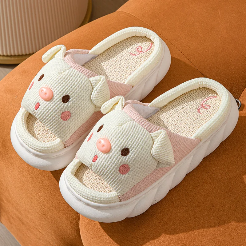 Home Linen Slipper for Women Cute Bunny Clouds Flip Flops Female Design Cozy Shoes Slides Four Season Platform Couples Sandals - Image 10