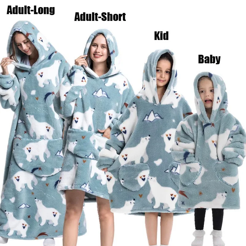 Plush Fleece Family Matching Hoodie Girl Sweatshirt Homewear Men Women Children Thick Pullover Oversize Winter Sherpa Blanket - Image 19