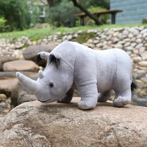 35cm Real Life Rhinoceros Plush Toy Stuffed Lifelike African Rhinos Wild Animals Doll Toys  For Kids Children Xmas Gift Decor