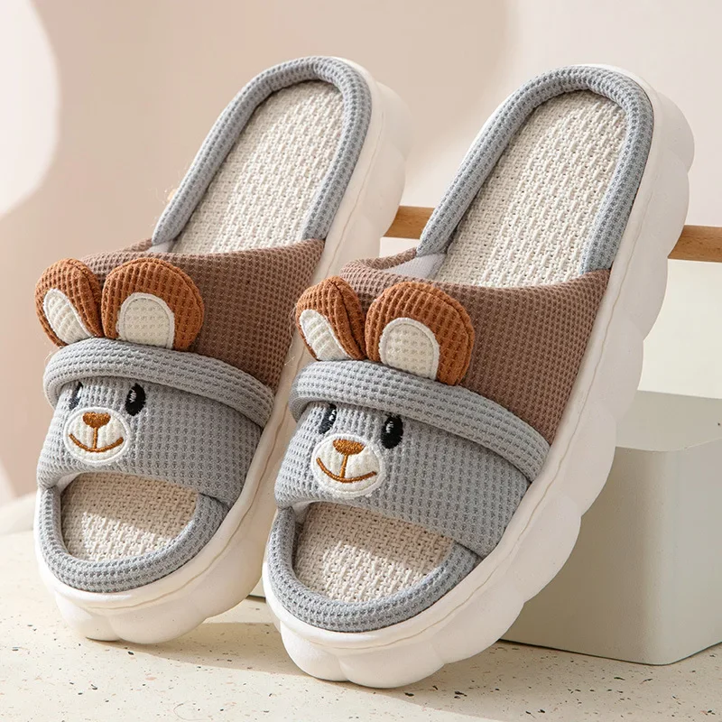 Women Cute Rabbit Household Slippers Four Seasons Men Indoor Linen Silent Thickened Cotton Shoes Comfortable Non-slip Platform - Image 8